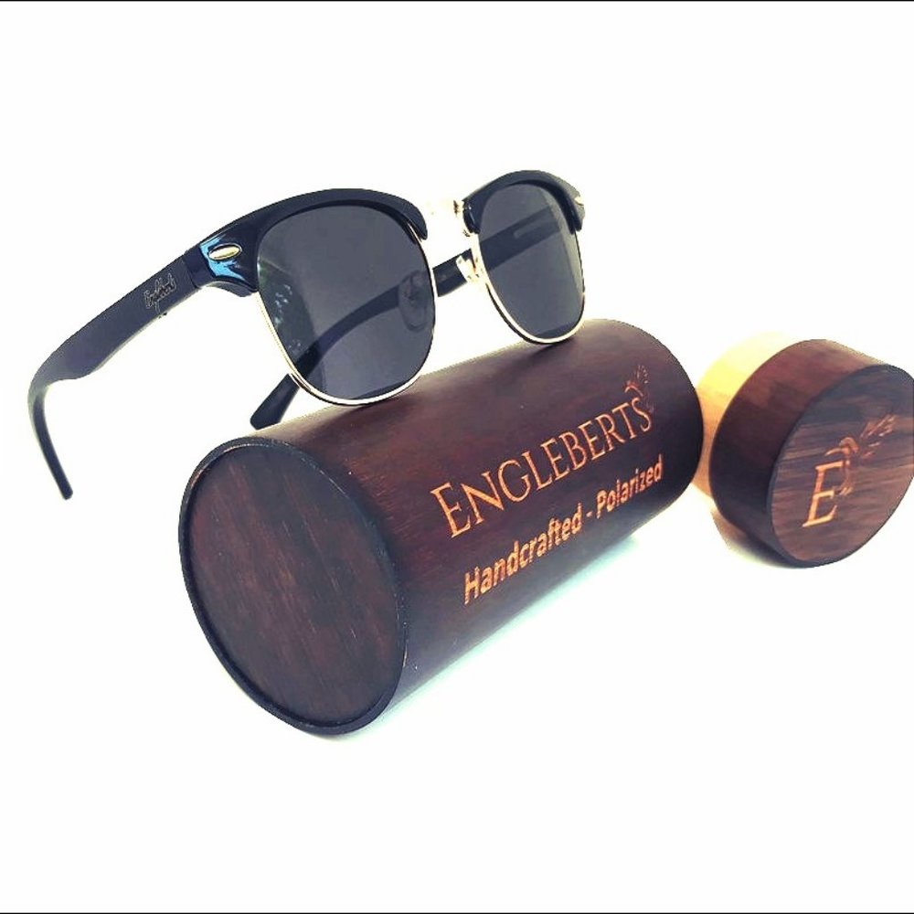Midnight Black Bamboo Club Sunglasses W/Case